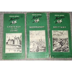 Lot of 3 Vintage Michelin Green Guides: Chateaux of the Loire, Brittany, Normand